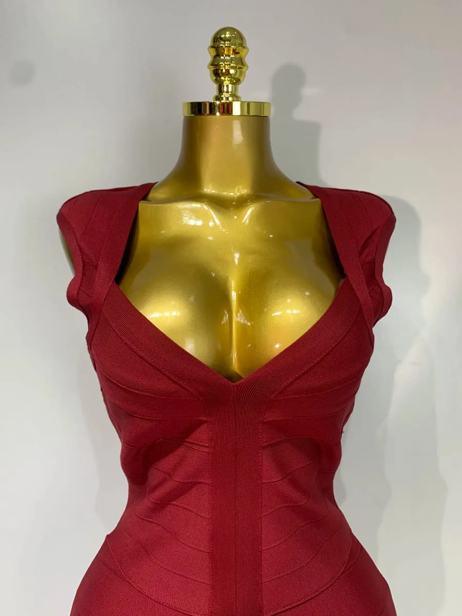 Women Sexy Sleeveless Deep V-neck Bodycon Mini Bandage Dresses Elegant Evening Party Luxury Birthday Club Prom Gown
