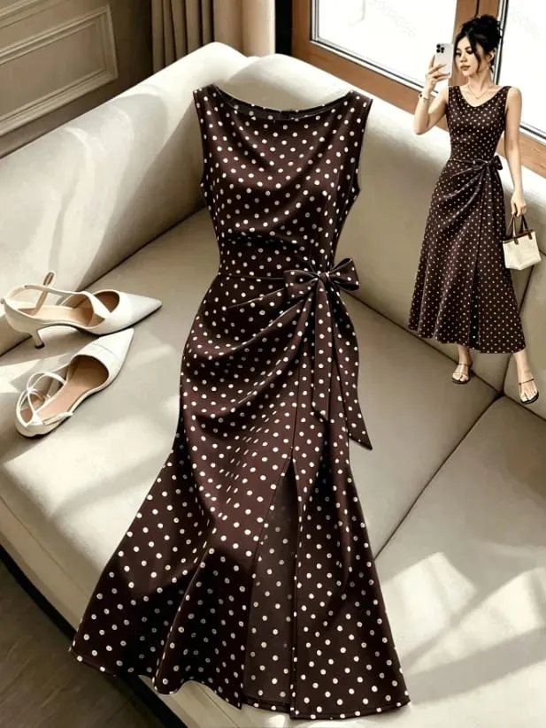Dresses for Women New Summer Slim Sleeveless O-Neck Women Dress Lace-up Dot A-LINE Dress Women Vestidos De Verano Mujer