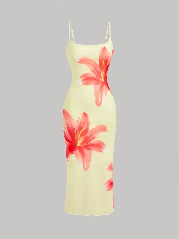 Elegant floral print sundress resort-style dress