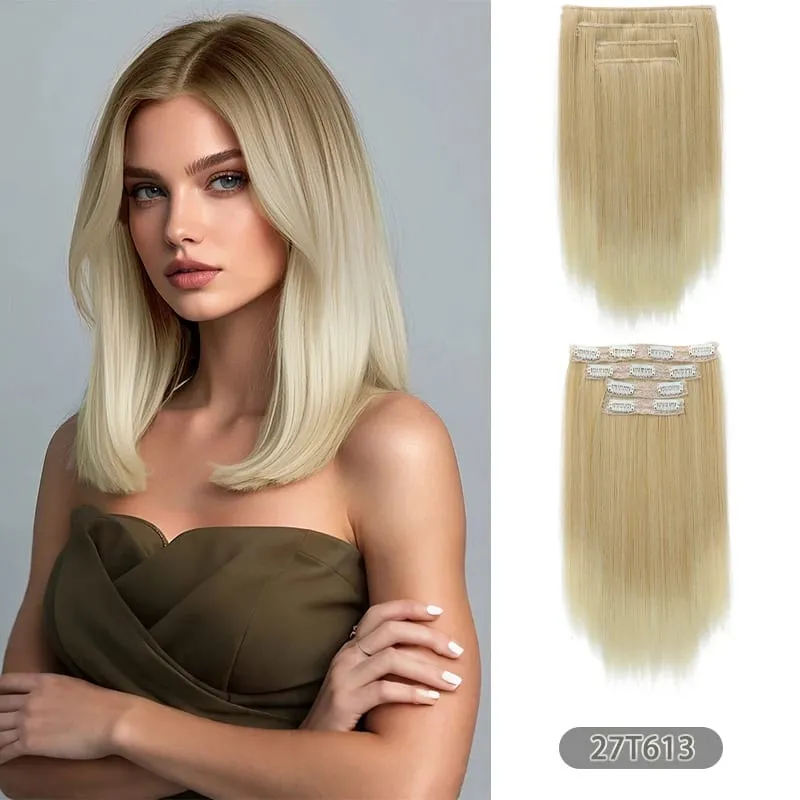 14Inch Synthetic Short Straight Hair Extension 4pcs/set Clip in Length & Volume Hairpiece for Women Everyday Style
