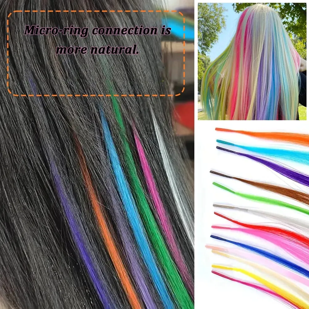 20 Strands Synthetic I-Tip Fusion Hair Extensions Party Colors 16" Straight Heat Resistant Highlight Feather Hairpieces Festival