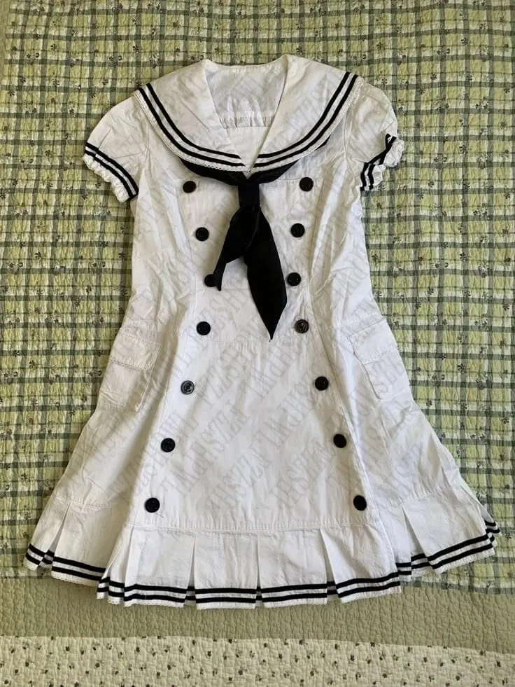 Fashion Elegant Cute Y2K Slim Women Clothing Soft Female Middy dress Kawaii Soft Korean Sailor Dress Nautical Short Sleeve Frock