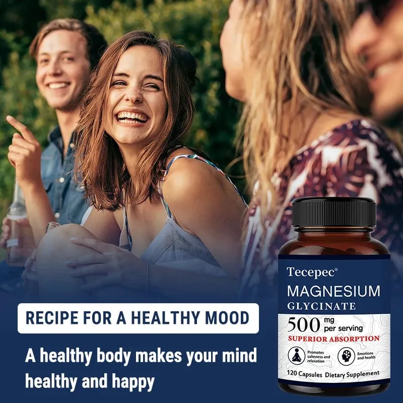 Magnesium Glycinate 500mg Capsules High Absorption Promote Calm and Relaxation Stress & Anxiety Relief Dietery Supplement