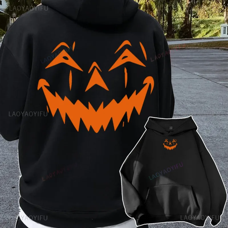 Halloween Pumpkins Hoodies Casual Long Sleeves Hooded Interesting Pumpkin FaceSweatshirts Cool Halloween Men Women Pullover Tops