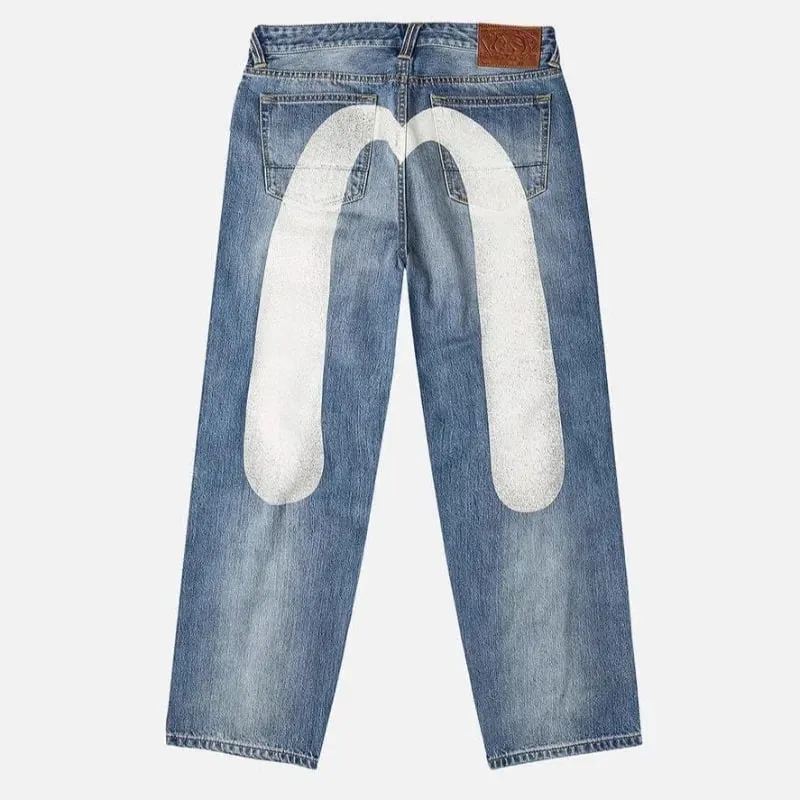 Trend Arrival Jeans Mens Loose Fit Tapered Casual Streetwear Fashion Print High Waist Straight Leg Denim Pants Harajuku Unisex