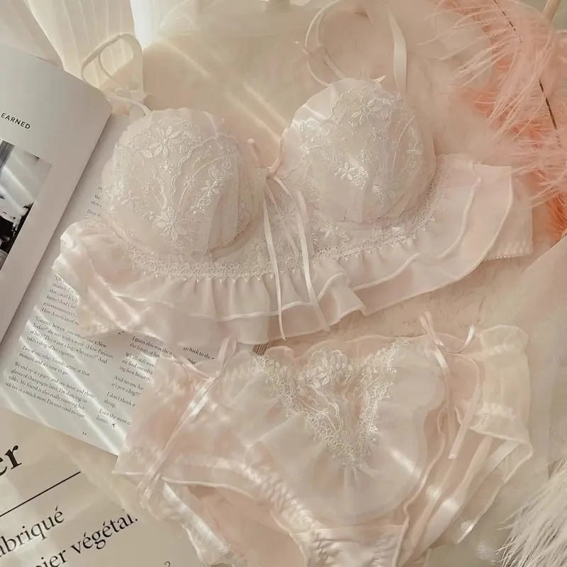 Japanese Lolita Lace Bra Set Half Cup Sweet Sexy Lingerie Women Small Breast Push Up Supportive Pure Feminine Girl Charm S-xl