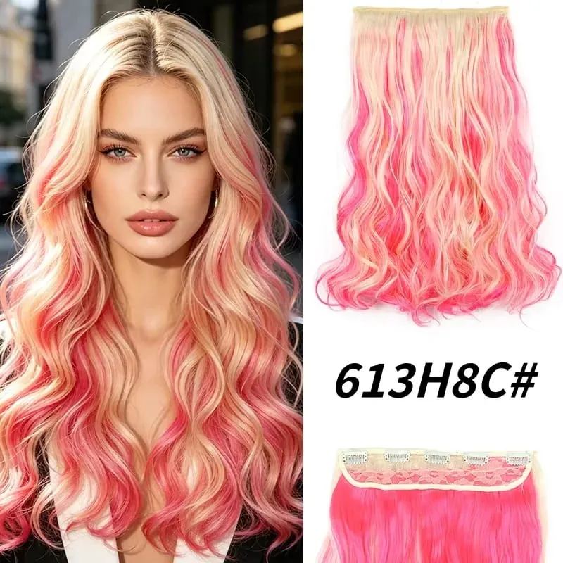 Synthetic 5 Clips in Hair Extensions Body wave Natural Hair Fake False Hair Piece Extentions For Women And Girl halloween wig