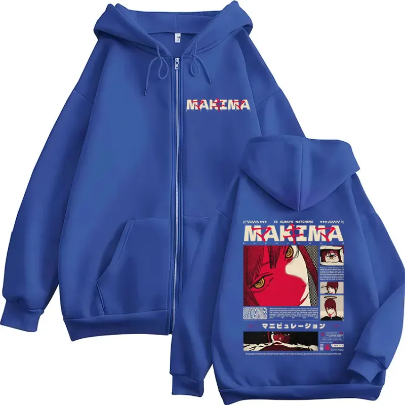 Japanese Anime Chainsaw Man Makima Zipper Hoodies Men's Zip Up Hooded Sweatshirts Long Sleeves Pullovers Jacket Caots Streetwear