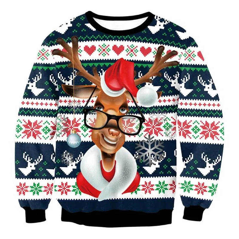 Festival Christmas Pattern Sweatshirts For Men Humping Reindeer 3D Printed Pullover Holiday Party O-Neck Hoodies Long Sleeves