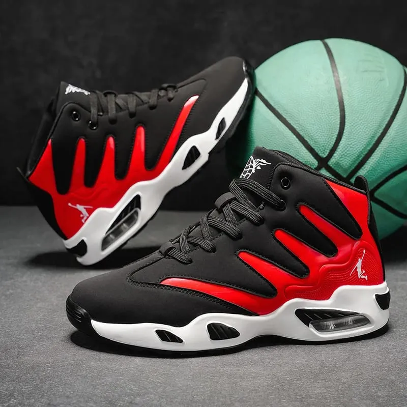 Men's Breathable Lightweight High-Top Basketball Shoes - Non-Slip Rubber Sole Geometric Pattern Design Suitable for Running Training and Casual Wear - Stylish Sneakers for All Seasons - Perfect Gift for Him Durable Basketball Gear Athletic