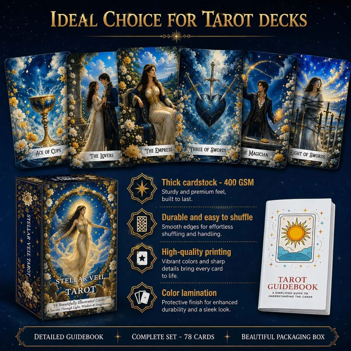 78 Tarot Cards 13x8 Cm Stellar Veil Tarot Deck Paper Manual Symbolic Designs Unique Tarot Experience Card Game