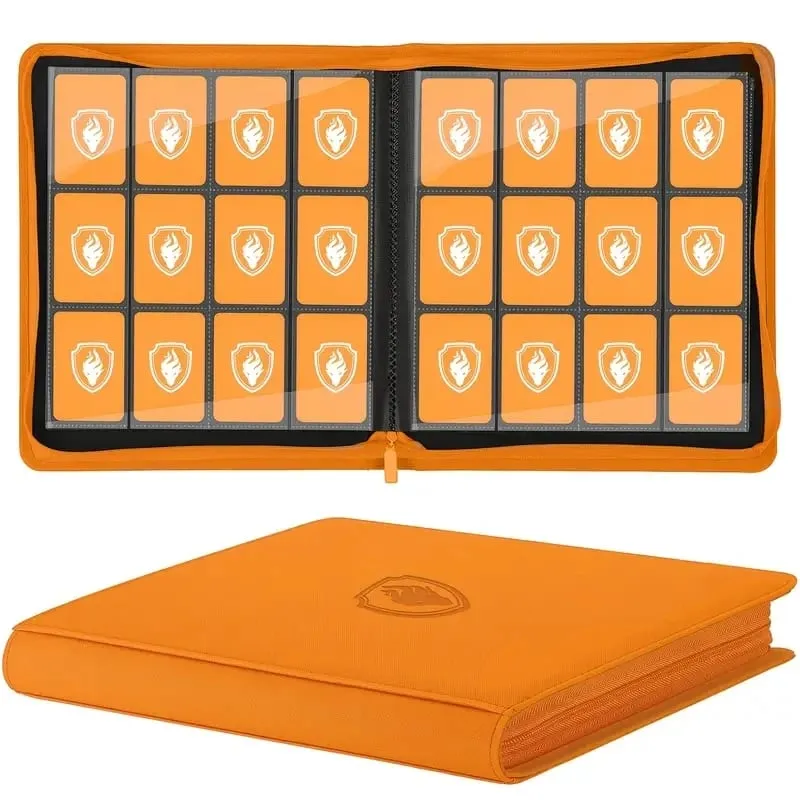 Trading Card Binder 12 Pocket Zipper Binder Card Album Holds 480 Cards Premium Leather Card Folder for TCG/Game/Sports Cards
