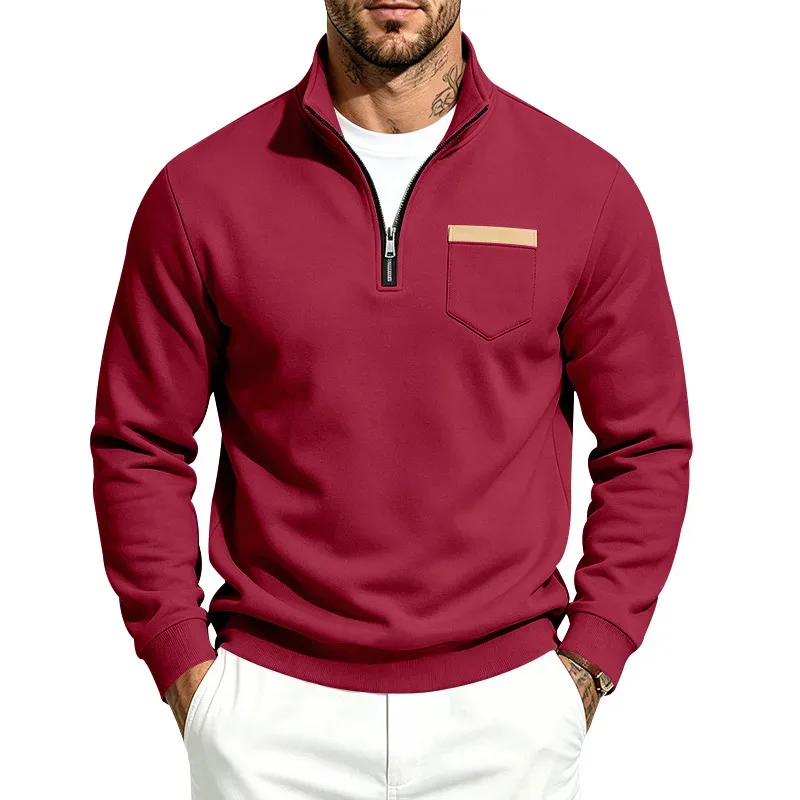 Men 2026 Autumn Winter Hot Item Fleece Lined Stand Collar Loose Vintage Sweatshirt Casual Commuter Fashion Male Daily Outerwear