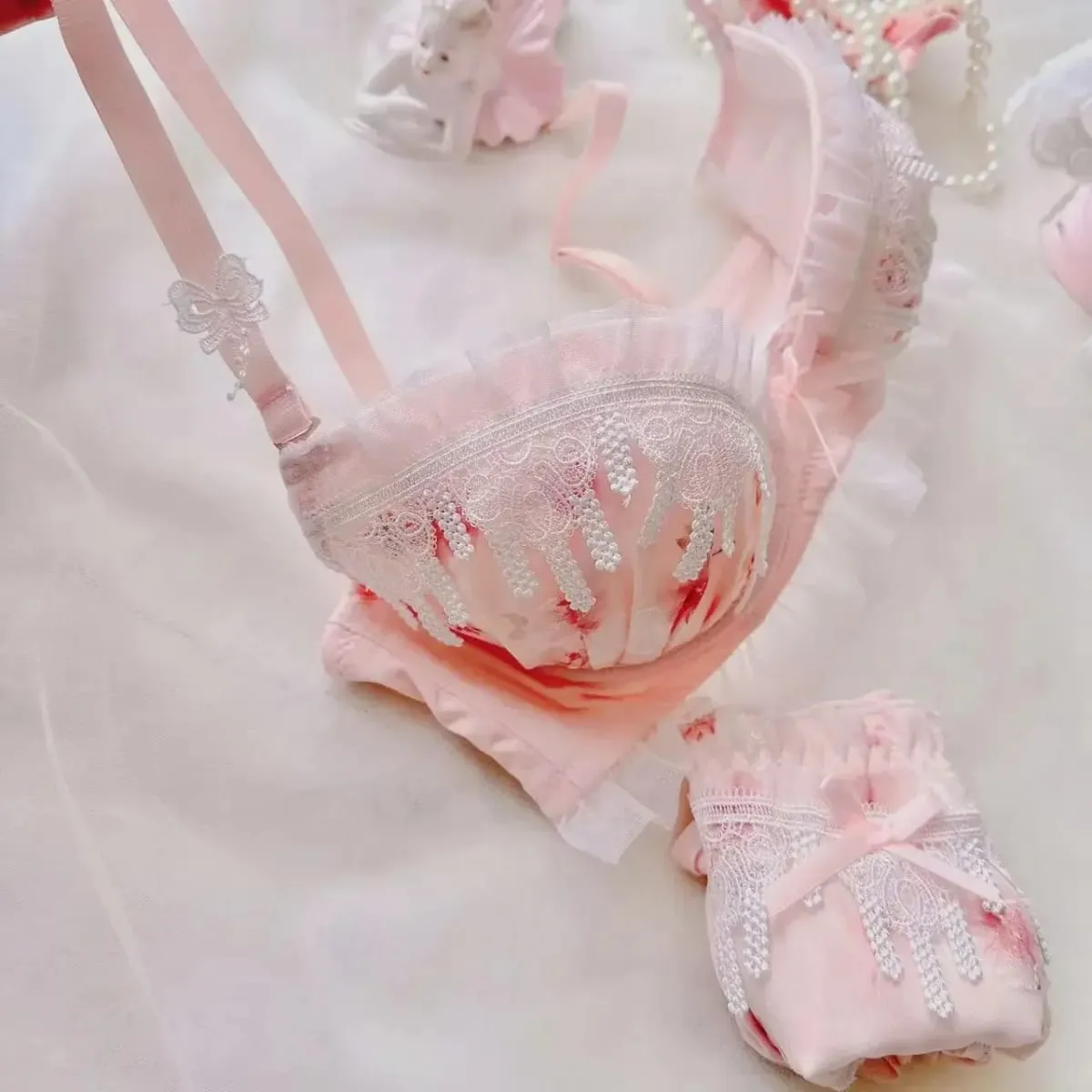 Sexy Lace Bra Set Water-soluble Lace Cute College Style Underwear for Women Daily Wear