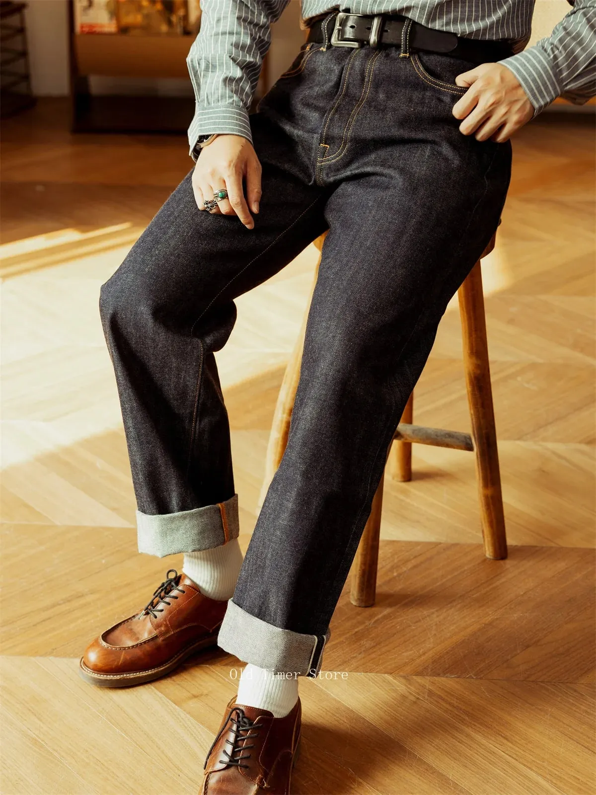 Red Tornado 55501 Raw Selvedge Jeans Loose Straight Leg Button Fly Denim Trousers for Men