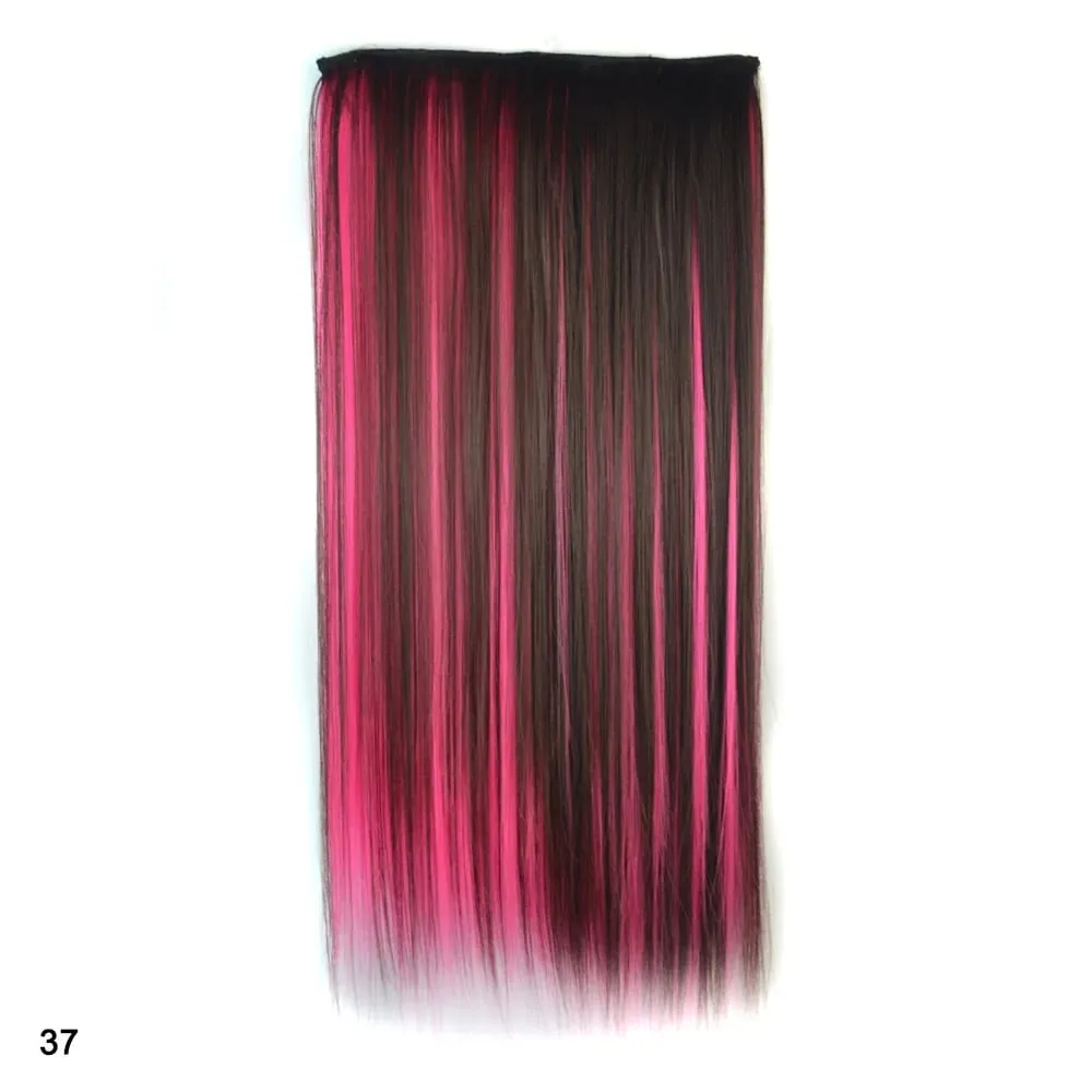 Rainbow Hairpiece Clip in One Piece Hair Extension Long Straight Synthetic Black Blue Gray Green Ombre Color Hairpieces