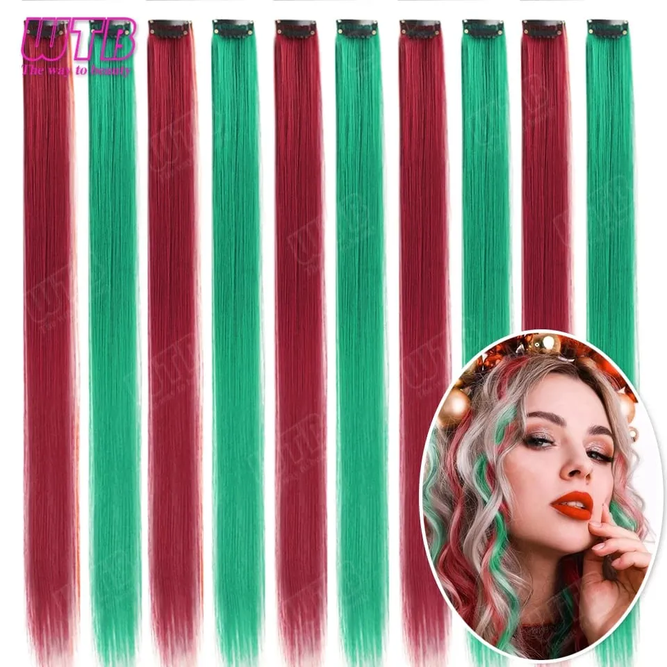 10 PCS Colored Synthetic Hair Extension Wigs for Women BB Clip Style Straight Hair Extension Wigs Suitable for Holiday Events