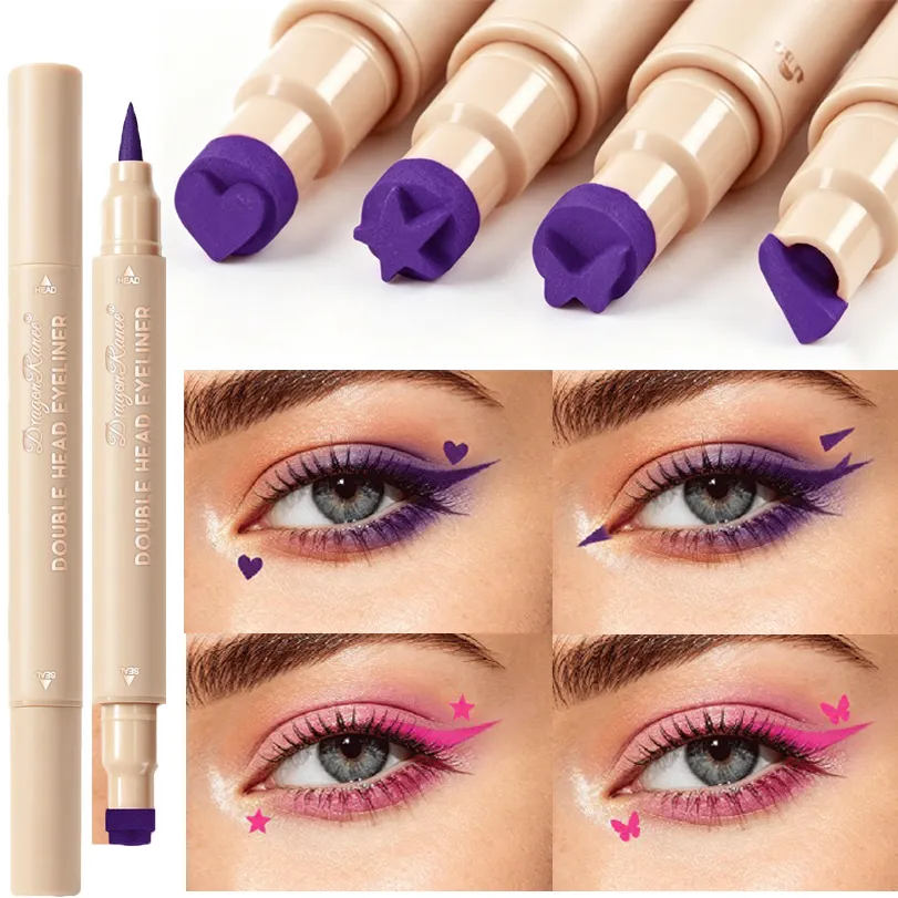 Colorful Liquid Stamp Eyeliner Red Star Heart Butterfly 2 in 1 Eye Liner Pencil Purple Pink Waterproof Eye Template Makeup Tool