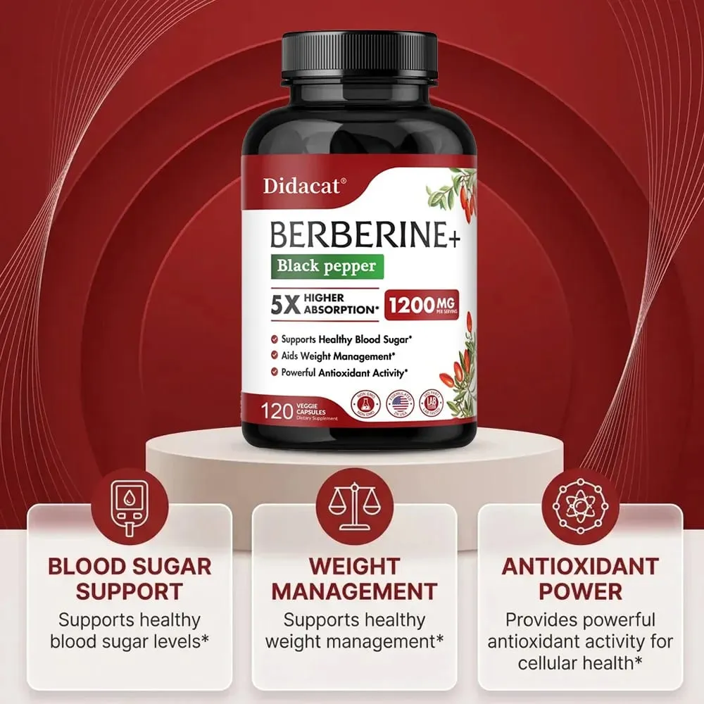 1200 MG Premium Berberine Supplement Capsules Supports Immune System CardiovascularHeart & Gastrointestinal Wellness