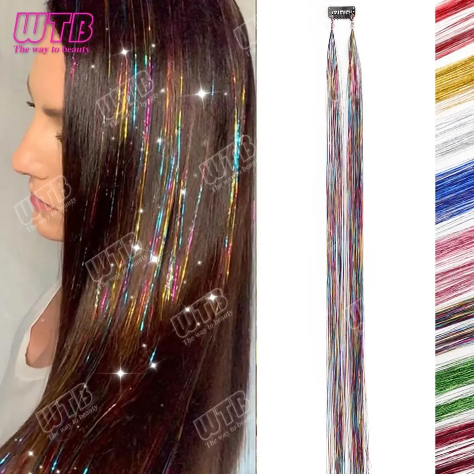Multi-Color Glitter Synthetic Hair Extension Wig BB Clip Style Suitable for Women and Girls to Wear During Holidays and Events