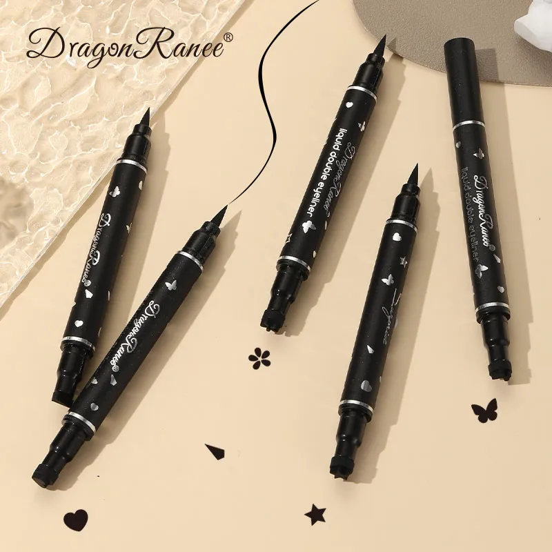Dragon Ranee Black Stars Hearts Eyeliner Stamp Pencil Double-head 2 IN 1 Smooth Quick Dry Liquid Eye Liner Shape Pen Eyes Makeup
