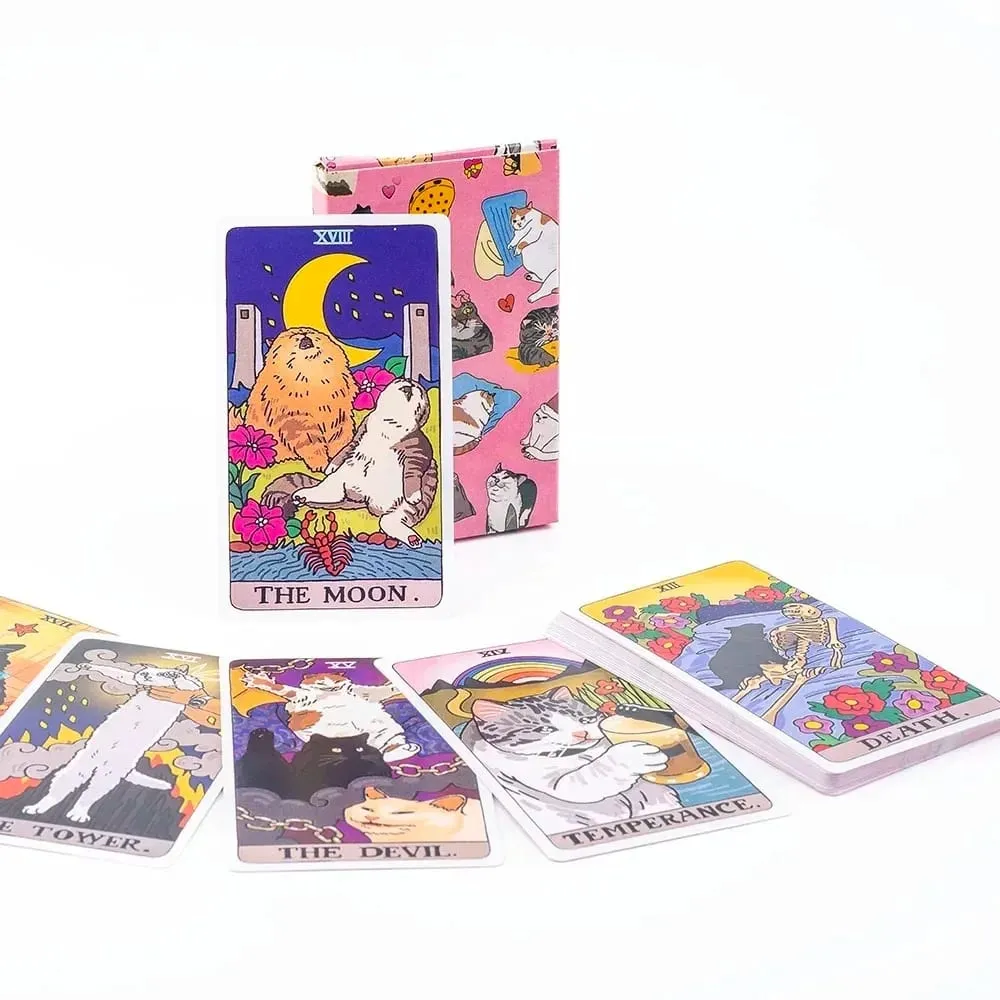 Original Cat Meme Tarot Deck 22 Major Arcana Funny Witchy Cat Kawaii Uwu Design Pink Cute Tarot for Entertainment