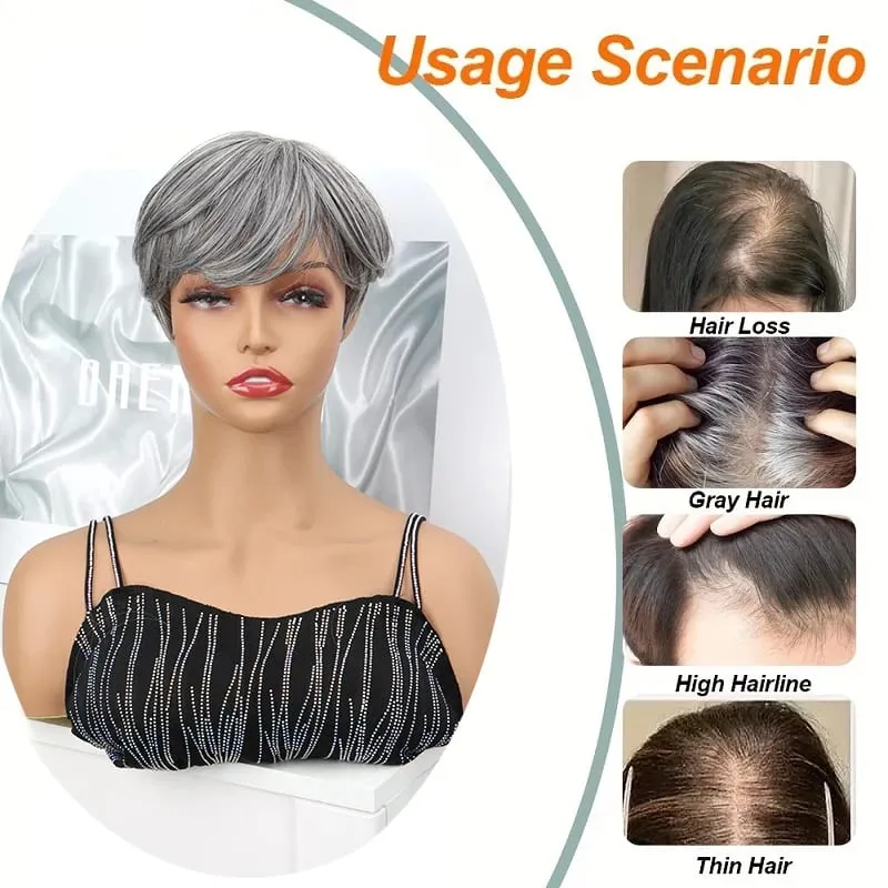 Synthetic Short Toppers Hair for Women Fluffy Covering Volume Hair Pieces With Bangs Fake Hairpiece for Thin Hair