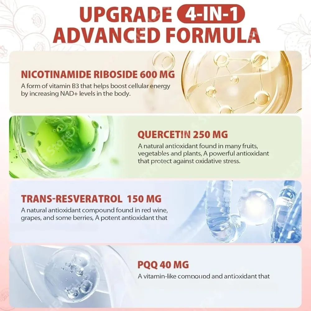 NAD+ Liquid Supplement 1000mg High-Potency with Resveratrol PQQ Support Cellular Energy Focus 30 PCS