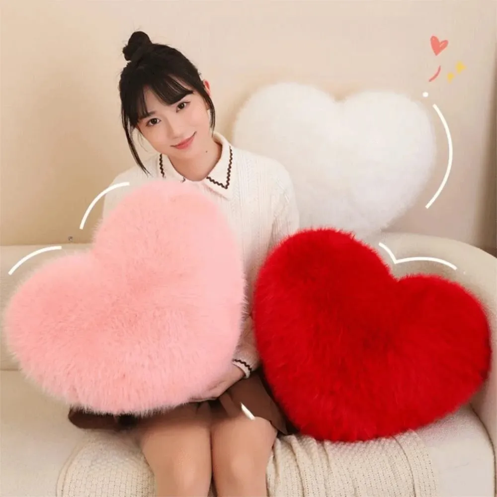 New Fur Heart Pillow Pink Color Love Heart Shaped Soft Pillow PP Cotton Fluffy Stuffed Pillow for Birthday