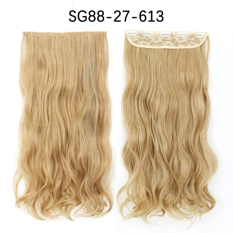 Azqueen Synthetic 5 Clips in Hair Extension Long Straight Hairpiece Haistyle high temperature fibert Golden brown black