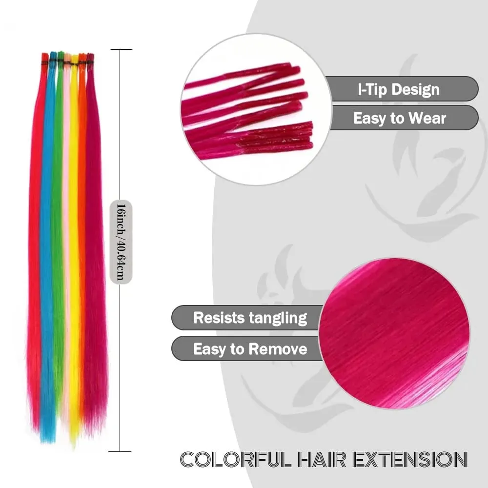 70roots 16inch I-tip Fusion Candy Colors colorful Synthetic Hair Extensions with crochet hook and ring Y2K style