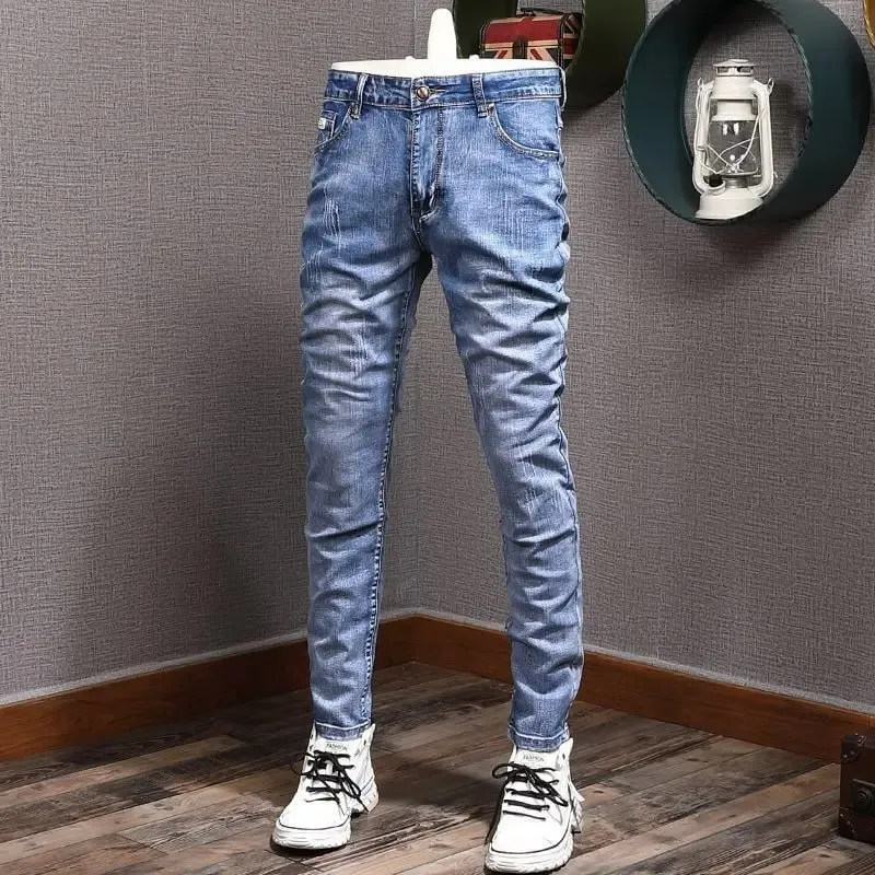 Fashion Designer Men Jeans Retro Gray Stretch Slim Ripped Jeans Panlalaking Elastic Pantalon Vintage Casual Denim Pencil Pantalon Hombre — image 10