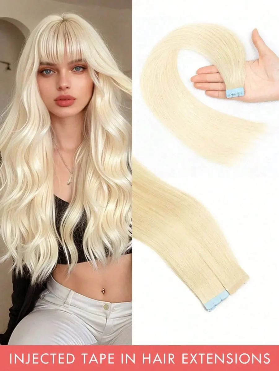 Mini Tape In Hair Extensions 12-20 Inches 10pcs/20pcs Invisible Human Hair Natural Tape In Hair Extention 60 Platinum Blonde