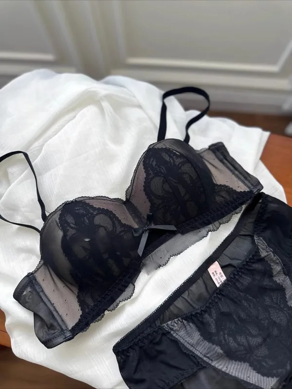 Victorian Inspired Demi Bra & Knicker Set | Sheer Mesh Lace Push Up for Small Bust Anti-Sagging | Luxury Lingerie MOYISU Panty