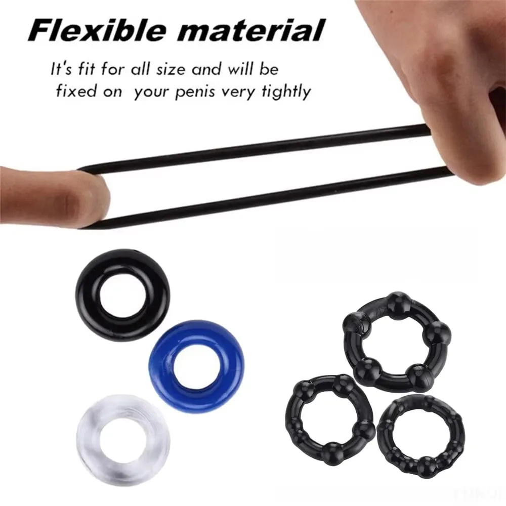 3Pcs Silicone Cock Ring Male Delay Ejaculation Penis Ring Sex Toys For Men Dick Enlargement Adult Supplies Stronger Erection 18