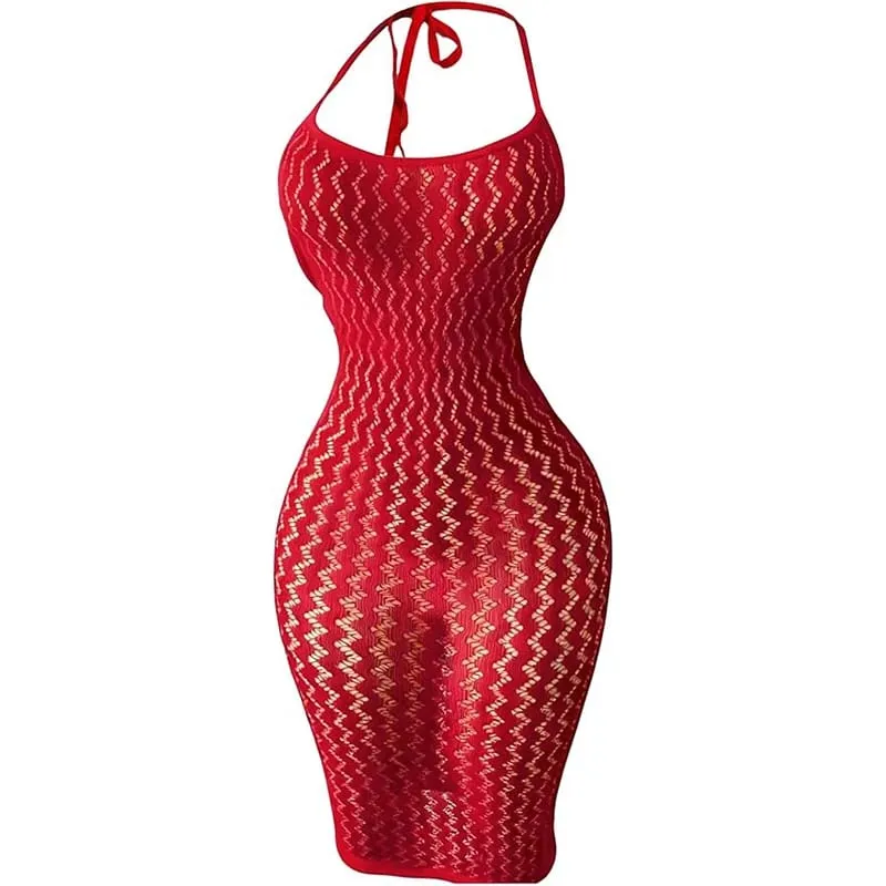 Mesh Beach Cover Up Jurk Vrouwen hol Sheer Visnet Bodycon Jurk Sexy Muziek Festival Rave Outfit Badmode Coverups