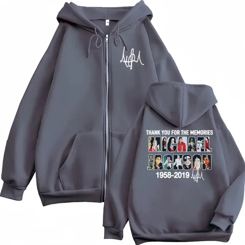 Michael Jackson Thank You for The Memories Zipper Hoodies Men Women Harajuku Fashion Sweatshirt Coats Oversized Zip Up Pullovers