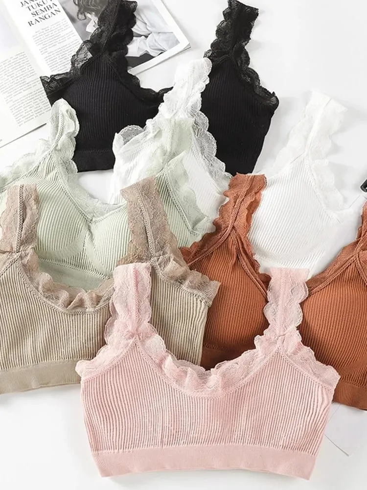 Set di lingerie sexy in pizzo Set di reggiseno imbottito senza anello in acciaio Intimo da donna solido Reggiseno comodo top corto per fitness