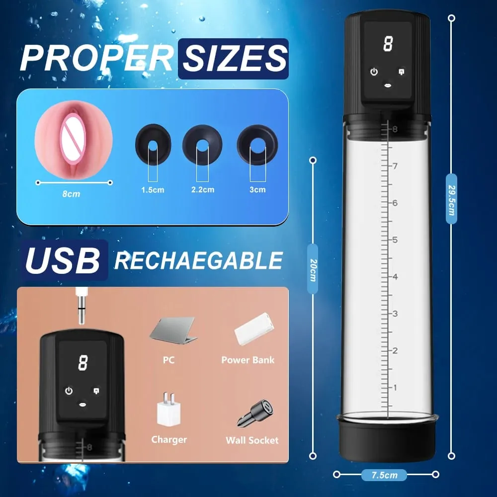 Automatic Male Masturbator Air Water Extender with 9 Training Pressure and 4 Suction Modes Adult Sex Toys for Men Erection