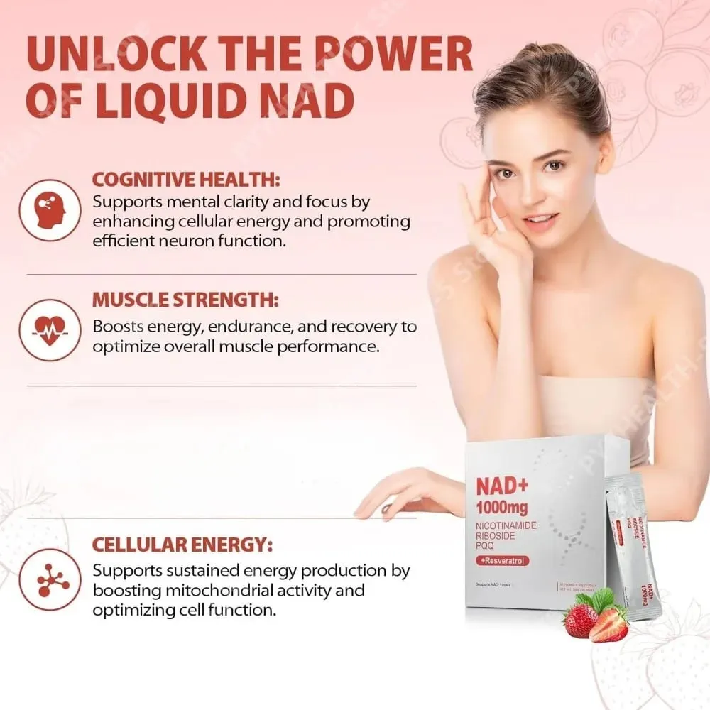 NAD+ Liquid Supplement 1000mg High-Potency with Resveratrol PQQ Support Cellular Energy Focus 30 PCS