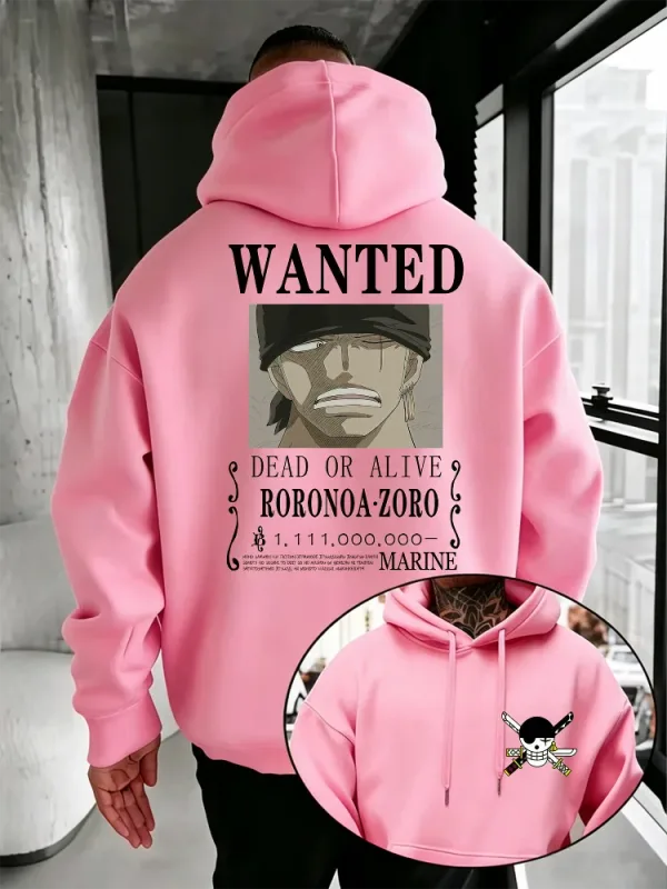 Bandai-Sudadera con capucha de una pieza para hombre, Jersey cálido de alta calidad para otoño e invierno, con estampado de póster de Se busca Zoro, estilo informal