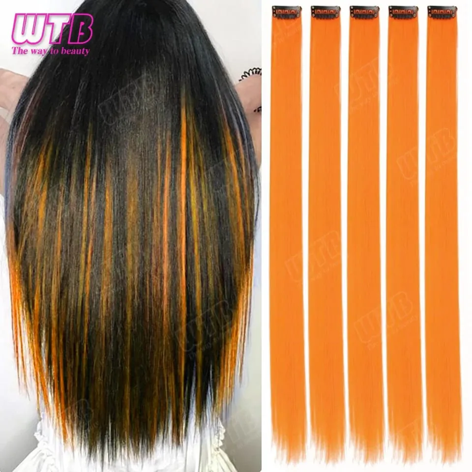 5Pcs Synthetic Wig BB Clip Style Color Straight Hair Extension Wig Suitable for Women and Girls to Wear at Holidays and Parties