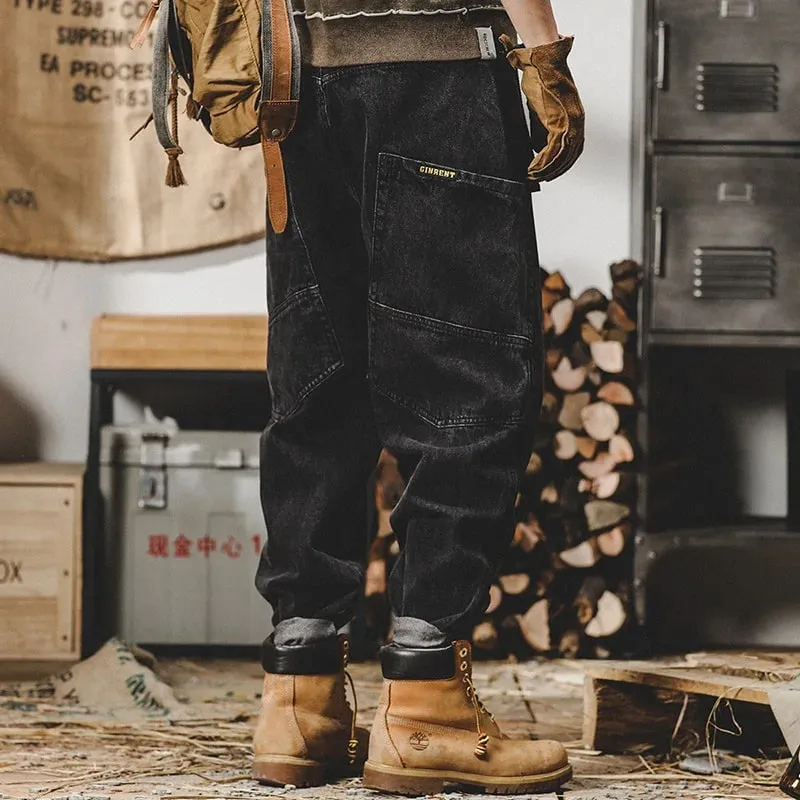 American Retro Jeans Men Autumn High StreetinsTrendy Cargo Pants Men Loose Fit Plus Size Straight Wide-Leg Pants