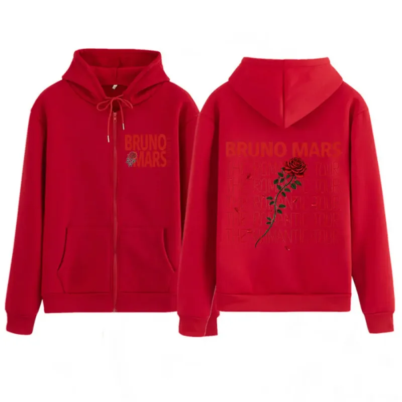 Bruno Mars The Romantic Tour 2026 Print Zip Up Hoodie Men Women Fashion Pullover Long Sleeves Loose Aesthetic Zipper Sweatshirts