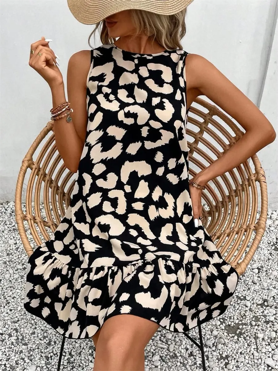 Women Summer Style Dress Lady Casual Sleeveless Leopard Printed Slim Mini A-line Dress — image 3