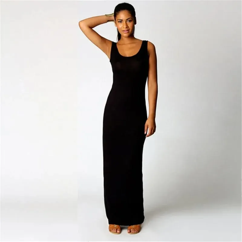 Women‘s Maxi Dress Sleeveless Bodycon Long Dress Elegant Casual Homewear Spring Summer Cool Solid-Color Dress