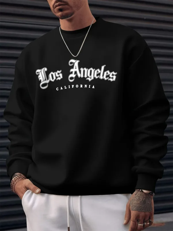 Men's autumn and winter warm casual loose classic loss angels print long sleeved round neck sweatshirt versatile