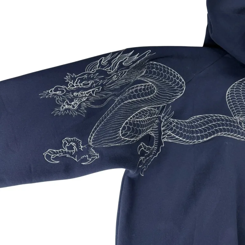 Lalaking Dragon Embroidered Hoodie Japanese Sukajan Style Fleece Lined Pullover Hooded Sweatshirt Loose Casual Streetwear Tops Bago