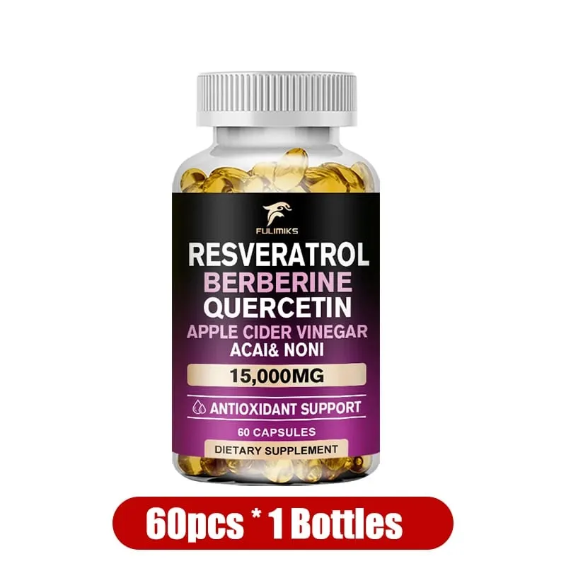 Buy 2 Get 2 Free! Resveratrol Berberine Quercetin Capsules Triple-Action Formula for Blood Sugar Heart Health & Anti-Aging