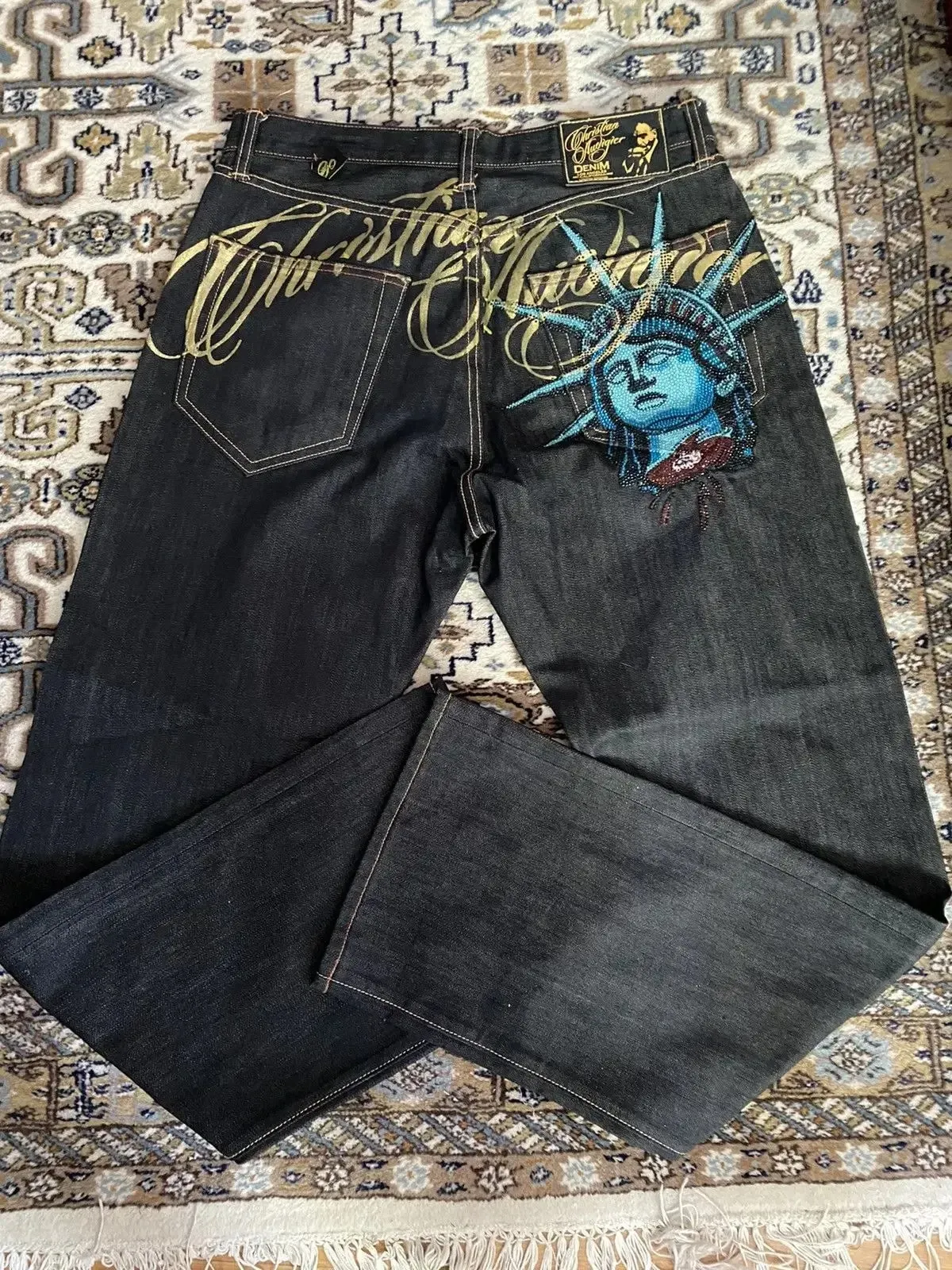 Amerikansk vintage Liberty Goddess diamantjeans med hög midja rakt skurna vida ben jeans Y2K casual Ins street wear långbyxor